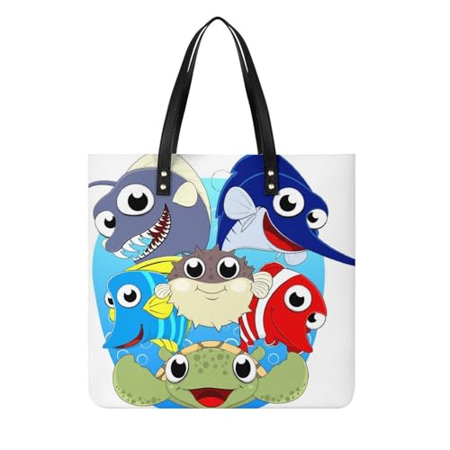 Tote bag de voyage motif tortue et requins | Sac à main shopper femmes style vacances