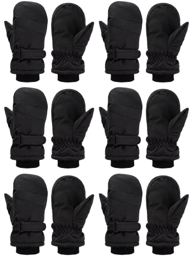 Image of Newcotte 6 Pairs Winter Ski Mittens Kids Waterproof Warm Snow Gloves for Boys Girls Cold Weather Outdoor Activities