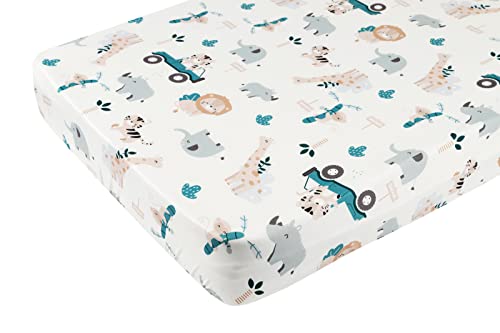 Tontukatu Stretchy Fitted Crib Sheets Set 3 Pack Portable Crib Mattress Topper For Baby Girl Boy,Ultra Soft Jersey Material,Elephant Tiger,Fox & Grey #TOP5