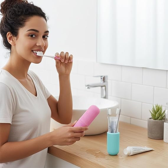 Image of tooth Brush Holder for Bathroom Travelling Cover Case Stand Box Container Wall Mounted Shelf Storage Organizer Accessories for Makeup Brush Cosmetic Pen Pencil Office Home Kitchen Plastic FreeStanding