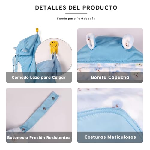 Miniatura 6 de Sonarin Cortavientos Funda Para Portabebé,Cálida Cubierta Del Portabebés Con Capucha Forro Polar Coral,Universal Capa De Invierno Para Portador Bebé Con Bolsillo Delantero Café