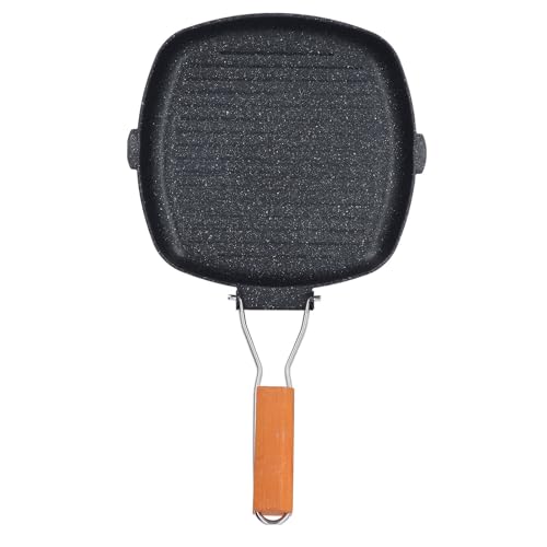 MKSDJFKA Sartén antiadherente para estufa, sartén cuadrada con mango de madera, plancha versátil para cocinar en interiores, construcción de piedra Maifan para una distribución uniforme