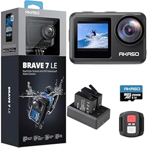 AKASO Brave 7 LE Action Camera with 256GB microSDXC Memory Card – 40M Waterproof Underwater Camera EIS 2.0 Native 4K 20MP Touch Screen WiFi Sports Camera Remote Control Vlog Camera