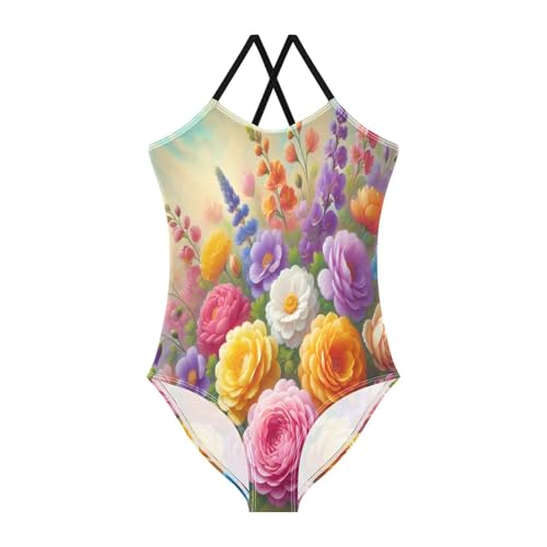 Flower Colorful Bathing Suits for Girls Swimsuit Swimwear Summer Beach One Piece Swimsuits