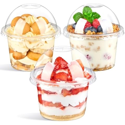 Zezzxu 50 Pack 9 oz Clear Plastic Cups with Dome Lids, Disposable Dessert Cups, Party Serving Cups for Yogurt Parfait, Banana Puddings, Fruits, Ice Creams, Cakes, Snacks Cover