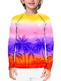 Boys SPF 50 Long Sleeve Swim Shirt Tropical Purple Palm Tree Rashguard Quick Drying Shirts 7-8 Years