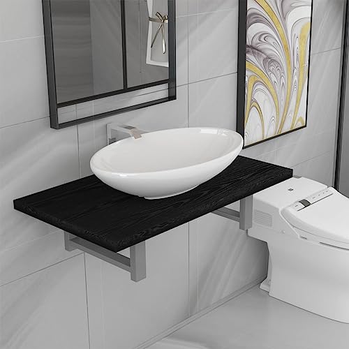 QZZCED Conjunto de Muebles de Baño 2 Piezas en Cerámica Negro con Estante de Pared y Lavabo Ovalado Resistente y Fácil de Limpiar para Baño o Tocador Moderno