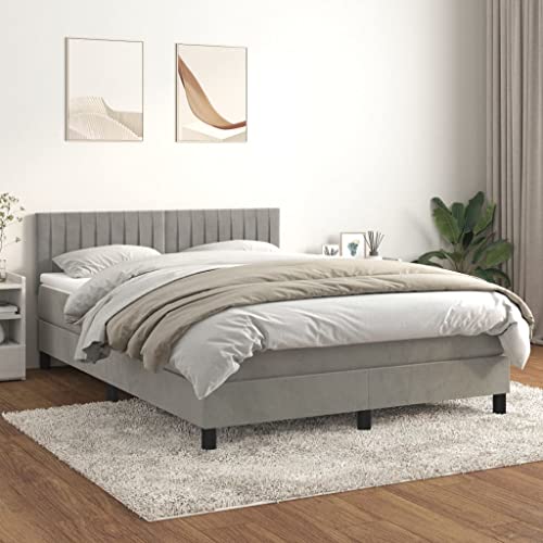 HUAKEHOM Boxspringbett Bett mit Matratze Kopfteil Polsterbett Schlafzimmerbett Bettgestell Lattenrost Hellgrau 140x200 cm Samt HUAKEHOM Boxspringbett Bett mit Matratze Kopfteil Polsterbett Schlafzimmerbett Bettgestell Lattenrost Hellgrau 140x200 cm Samt