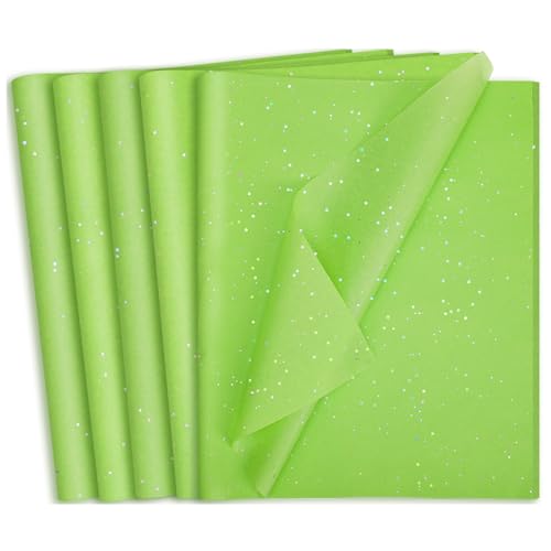 woric 135 Sheets Glitter Tissue Paper for Gift Bags 20 x 14 Inch Light Green Tissue Paper for Gift Wrapping Art DIY Crafts Birthday Wedding Christmas Decor