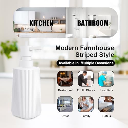 Image of 2 Pack Glass Small Soap Dispenser for Bathroom and Kitchen 250ml /8.5oz Dish Soap Dispenser Modern Farmhouse Striped Style Hand Soap Dish Soap Dispenser with Pump (White)