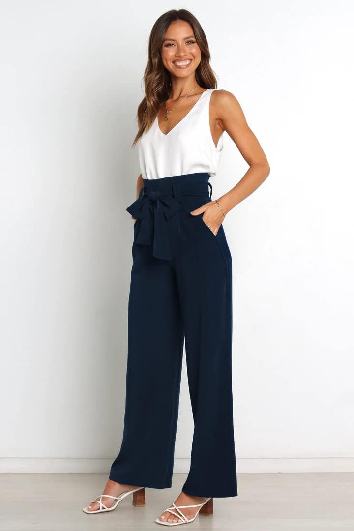Plustrong Womens Flowy Wide Leg Dress Pants High Waist Belted Business Casual Palazzo Work Pants - Image 2