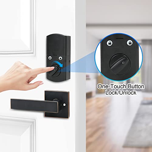 Electronic Keypad Deadbolt, 5-In-1 Keyless Entry Door Lock With Handle Sets Auto Lock, Front Door Handle Sets 50 User Codes Keypad Electronic Smart Door Lock With Keys & Low Battery Alert,Matte Black #TOP5