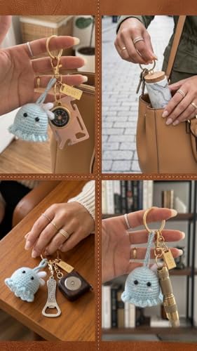 Image of Handmade Crochet Rose Flower Keychain for Women & Girls, Cute Red Flower Key Ring, Soft Yarn Knitted Charm, Romantic Gift, Bag Accessory, Car Key Holder, Aesthetic Handmade Gift