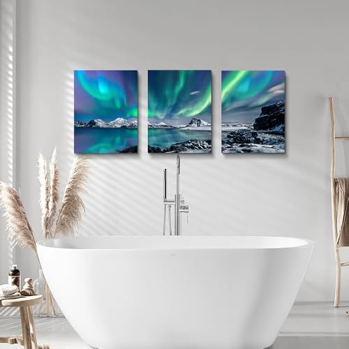 farmhouse Wall Art Aurora Scenery Painting on Canvas Wall decorations for living room Stretched and Framed Canvas Paintings 3 piece bedroom bathroom wall decor Ready to Hang for office Home Decor art — view 6