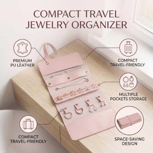 FILFEEL Trousse de Voyage pour Bijoux Enroulable, Pochette en Cuir PU avec Multiples Compartiments pour Ranger Bijoux – vue 8