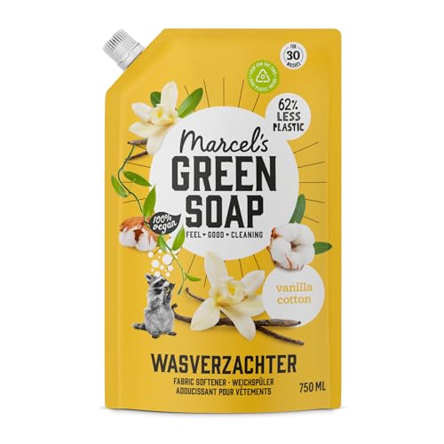 Marcel's Green Soap - Recharge d'adoucissant vanille & coton - Adoucissant liquide - Sans microplastiques ni huile de palme - Végétalien - 750ml