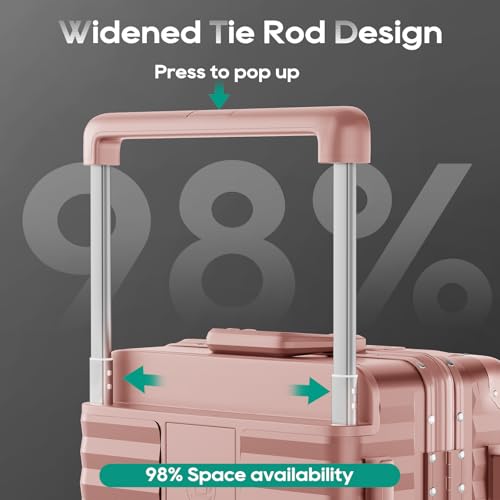 Image of Joyway 20 Inch Carry on Luggage with Aluminium Frame and Front Pocket, PC Hardshell Suitcase with USB Port and Cup Holder, 21.5x14.2x9 Airline Approved, Luggage with Spinner Wheel TSA Lock(Rose Gold)