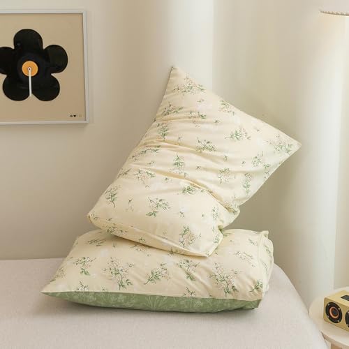 Image of ECOCOTT 2 Pack Pillowcase Standard Size, Green Floral Pillow Cases Set - 100% Cotton Pillow Covers with Envelope Closure (Standard, 20 inchx26 inch)