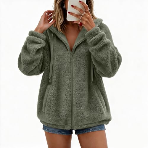 Sherpa Fleece Jacket Women Hooded Zip Coat Pockets Casual Winter Daily Wear - image 6