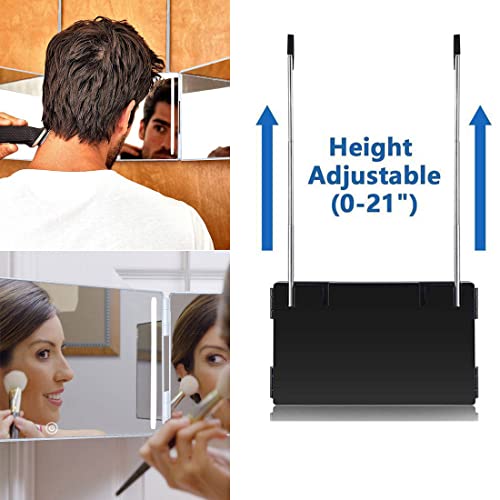 Hieey 3 Way Mirror For Hair Cutting With Led,360 Trifold With Height Adjustable Telescoping Hooks,And 5X Magnification ,For Makeup And Styling (Black) #TOP2