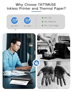 TATTMUSE Stampante Portatile A4 Kit, Stampante Termica Compatibile Connessione Bluetooth e USB, Con Custodia per il Trasporto e 4 Rotoli di Carta Termica, Senza Inchiostro Stampa in Nero e Bianco