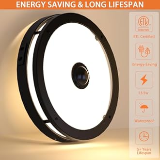 Outdoor Motion Sensor Flush Mount LED Light, 12" Dusk to Dawn Porch Modern Black Exterior Light, Ceiling Light Fixture for Farmhouse Garage Entry