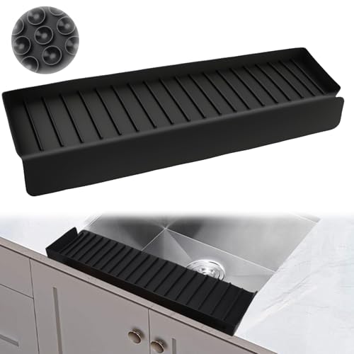 Image of Sink Edge Protector with Suction Cup 4 * 20" Silicone Sink Splash Guard for Kitchen & Bathroom, Protect Countertop from Scratches, Stains, for Stainless Steel Granite Quartz Countertops