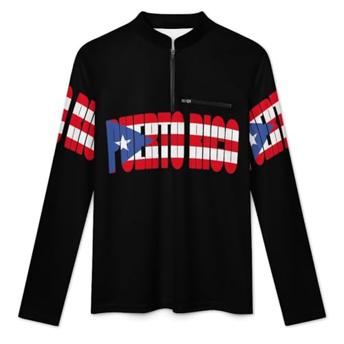 Puerto Rico Rican Country Flag Men's Rash Guard Long Sleeves Quick Dry Fishing Workout Shirts with Zipper3