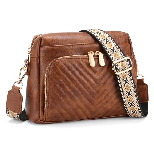 GAEKEAO Crossbody-Tasche für Damen, Umhängetaschen für Damen, PU-Leder, Handytaschen, Kartenhalter, Geldbörse und Schultertasche mit verstellbarem breitem Riemen, braun