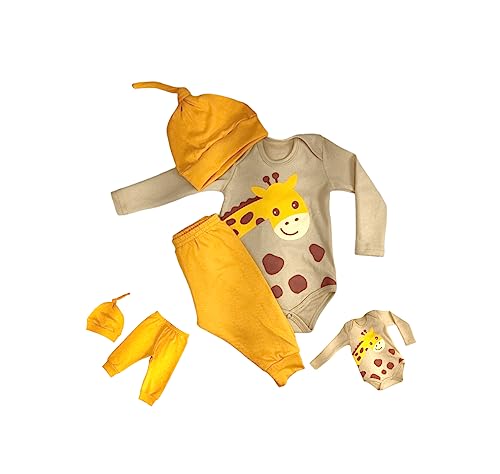 Conjunto Body Bebe com Calça e Touca, Kit Personalizado Bebê Recém Nascido - Girafa RN a 1 Ano (Caqu