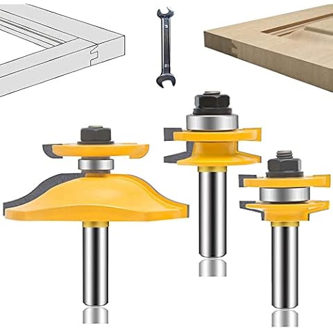 OLETBE Router Bit 1/2-Inch Shank 3PCS, Round Over Raised Panel Cabinet Door Ogee Rail and Stile Router Bits, Woodworking Wood Cutter, Wood Carbide Groove Tongue Milling Tool(Yellow) Cover