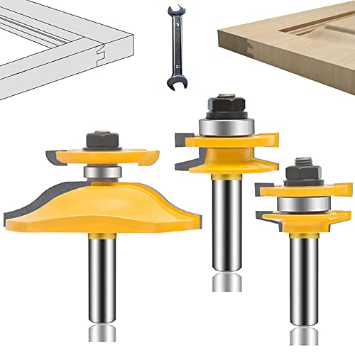OLETBE Router Bit 1/2-Inch Shank 3PCS, Round Over Raised Panel Cabinet Door Ogee Rail and Stile Router Bits, Woodworking Wood Cutter, Wood Carbide Groove Tongue Milling Tool(Square)