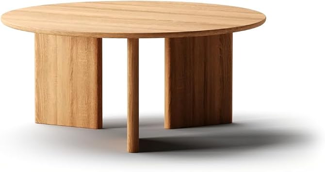 Modern Coffee Table | Oak Wood Round Home Decor for Living Room, Bedroom & Office | Rustic, Farmhouse & Mid-Century Furniture Clear, 30 x 30 in
