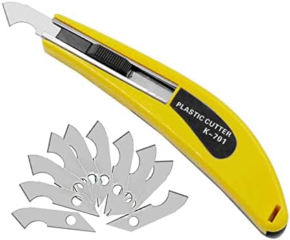 Acrylic Plexiglass Sheet Cutter Hook Knife Tool,with a Curved Handle,Tt is More Convenient to Use.One Handle,11 Blades.(Yellow)