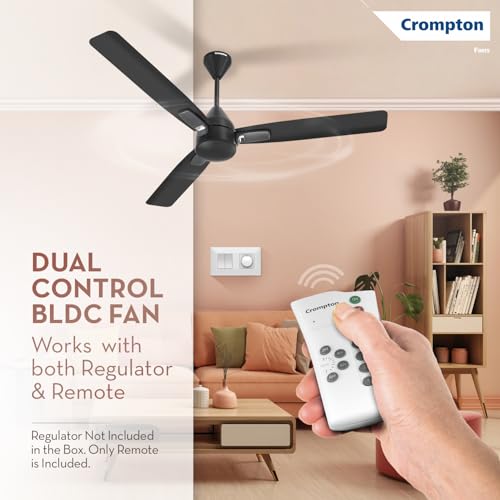 Image of Crompton Energion Caelum 1200mm BLDC Ceiling Fan | Remote & Regulator Control | Multiple Fan Pairing on Remote | BEE 5 Star Rated | High Air Delivery | Low Noise | 4 Years Brand Warranty | Matte Black