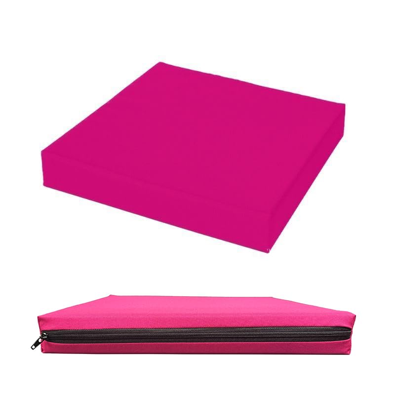 Waterproof Seat Pad 4cm Thick Garden Rattan Furniture Outdoor Indoor Foam Filled Cushion With Removable Water-Resistant Fabric Zipper Cover (Pink, 60 x 60cm / 24" x 24")