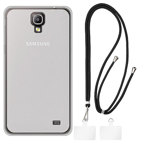 Shantime Case and Crossbody Lanyard Set Compatible with Samsung Galaxy Mega 2 G750F G7508 Phone Cover and Adjustable Neck Strap with Metal Buckles and 2 Patches(White + Black)