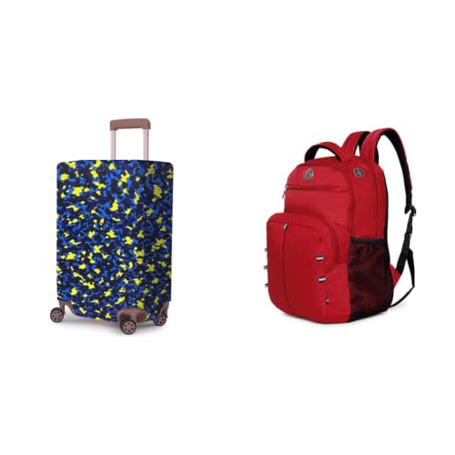 Image of ACEPACK Printed Polyester Fabric Stretchable & Washable Protective Luggage Cover Universal Cabin + Global 25.91 Liters Water Repellant 17.32 inch Laptop Backpack with Rain Cover for Casual,