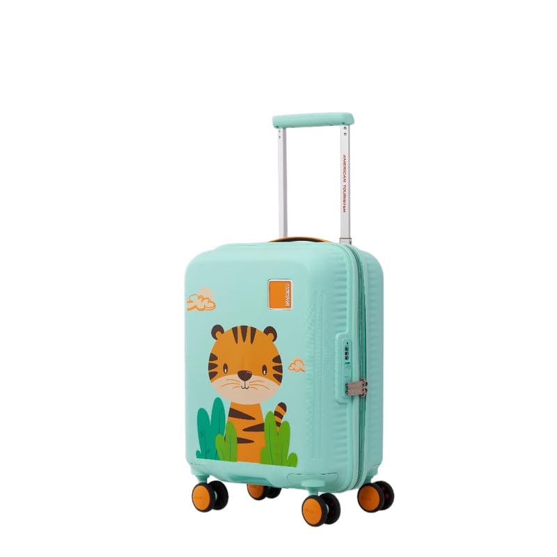 Image of American Tourister Snoodle Kids Spinner Luggage | 48 cm Cabin Size | 22L | 8 Wheels | Recessed Combination Lock | Multi-Stage Trolley | Gen-Alpha Suitcases | Green Tiger | 3 Year Global Warranty