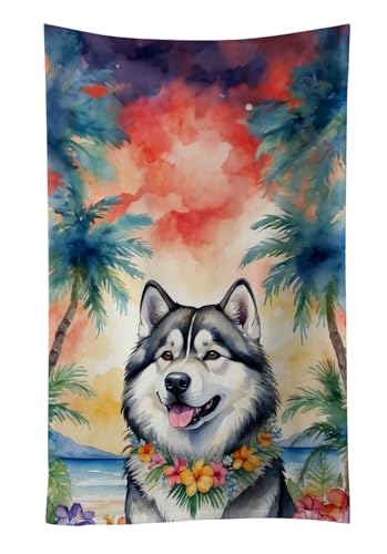 Caroline's Treasures Alaskan Malamute Luau Kitchen Towel Dish Cloths Guest Hand Towel Decorative Bathroom Towel for Face,Tea, Dishcloth, Kitchen and Bath