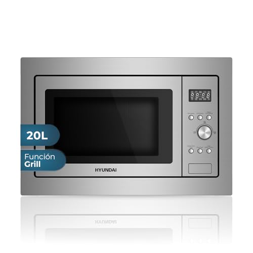Hyundai Microondas 20 Litros Grill Integrable, Inox HMWI2700DGX. 700W, 8 Programas, Control Electrónico, Modo Descongelación, Interior Acero Inoxidable, Fácil Limpieza, Temporizador 95min.