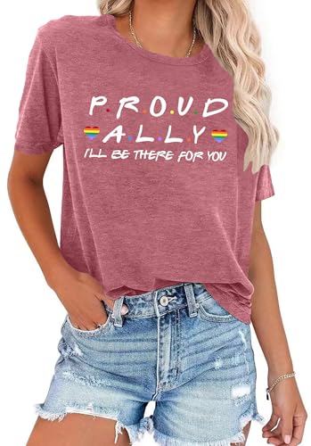 Proud Ally Shirt Women Pride Shirts Rainbow Graphic Tees LGBT Equality Tshirt Casual Holiday Tops — view 4