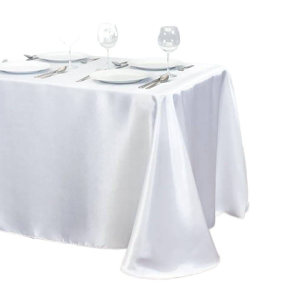 LOPJGGYF Tablecloth Satin Table Cover Overlay For Birthday Wedding Banquet Restaurant Festival Party Supply for Wedding Banquet Party Events(White,145x200cm)
