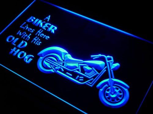 ADVPRO j041-b Biker Lives here with his Old Hog Neon Sign