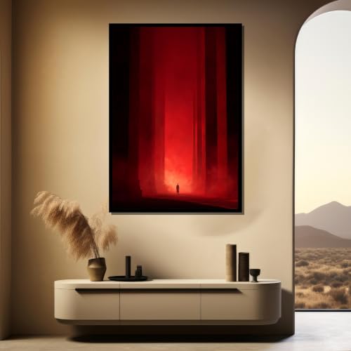 Tableau sur toile couloir rouge surréaliste œuvre murale haut de gamme