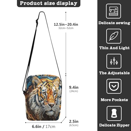 small messenger bag for men men shoulder bag cross body purses for women Adjustable Strap for Outdoor Daily Outdoor Daily- Style Illustration Tigers Yellow3
