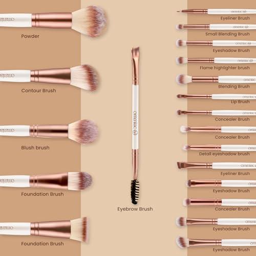 OMANIAC Makeup Brush Set, 20Pcs Professional Makeup Brushes for Foundation, Powder, Eyeshadow, Concealer Cream, Blush Buffe etc, with White Makeup Brushes Kit Case