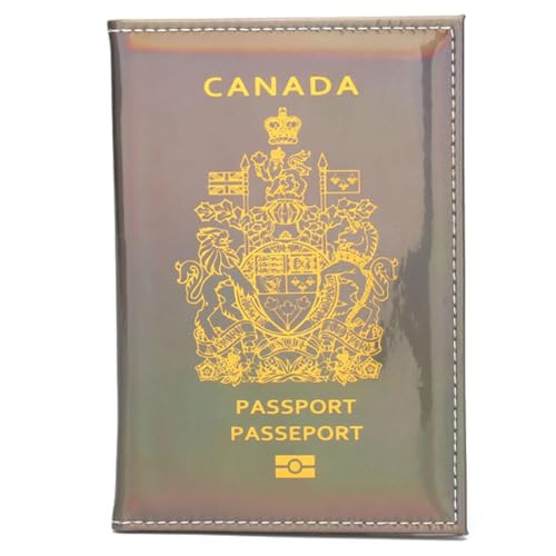 Laser Mirror Canadian Passport Holder Pu Leather Passport Cover Fashion Fantasy Gold-Stamped Leather Passport Book (Gray)