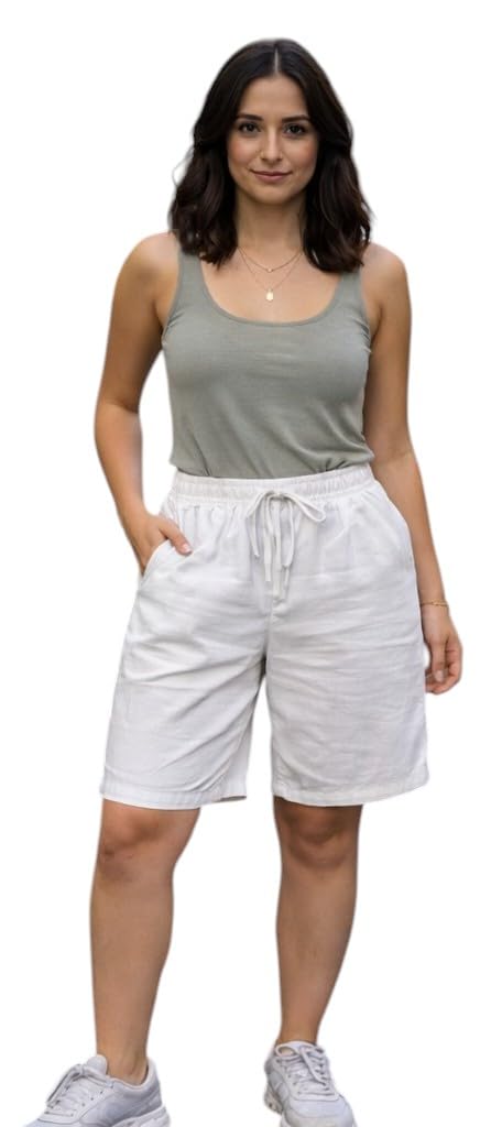 mystify Women's Casual Shorts and Wide Leg Trousers, Elastic Drawstring Waist, Pockets, Black and White-picture-2