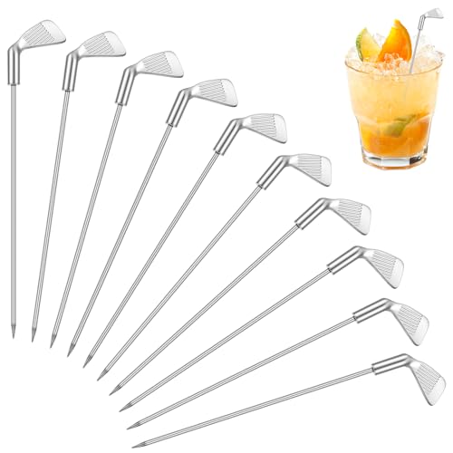 Pickmesh 10 Pcs Metal Golf Cocktail Picks 4.7 Inch Golf Metal Toothpicks for Appetizers Sandwich Fruit Skewers for Catered Events Buffet Party Holiday Supplies